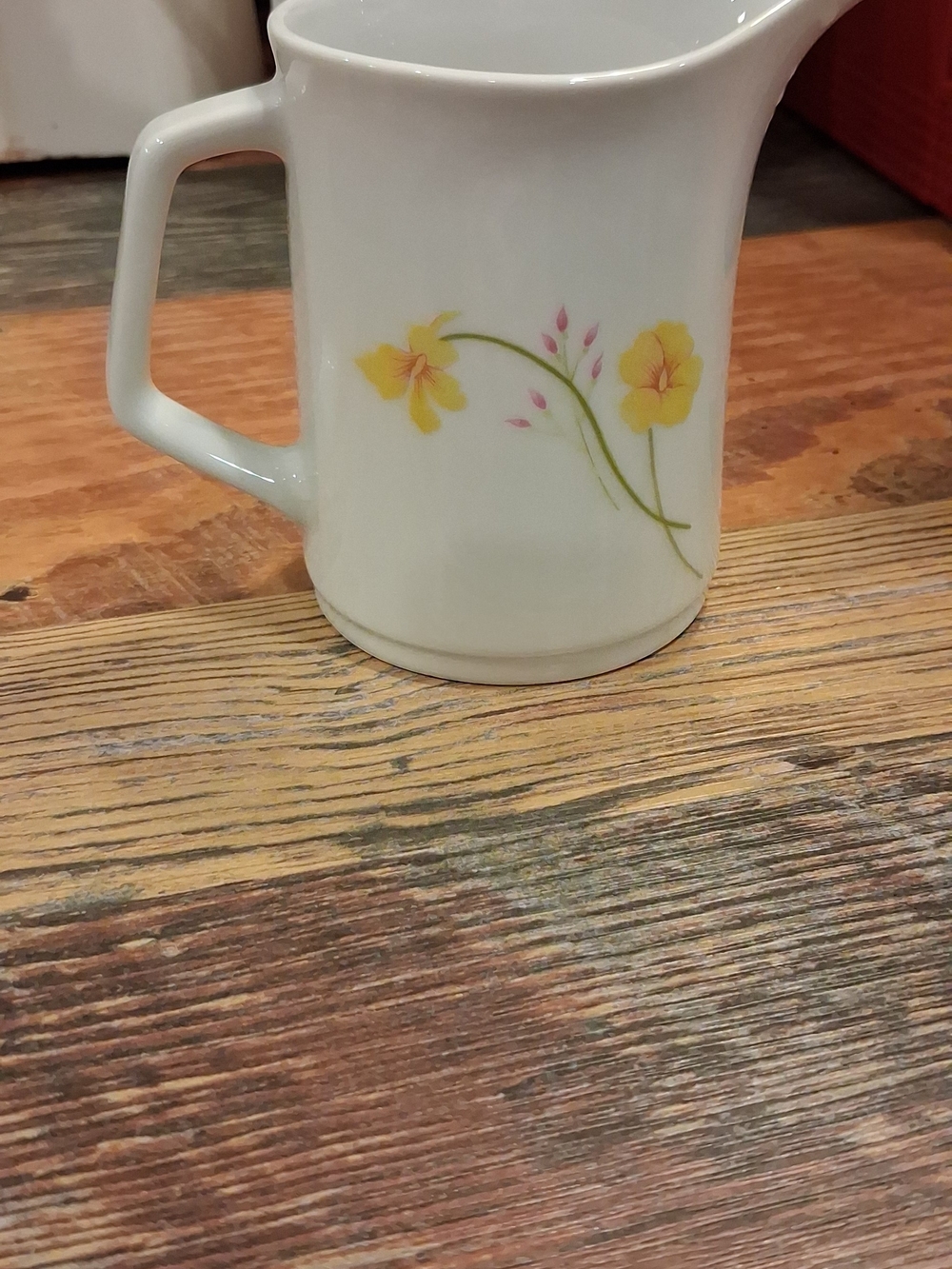 Unknown Brand White Ceramic Pitcher with Yellow Floral Accent